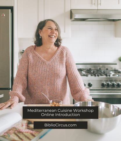 Online Introduction to Mediterranean Cuisine Workshop, women proud of her kitchen and her courage