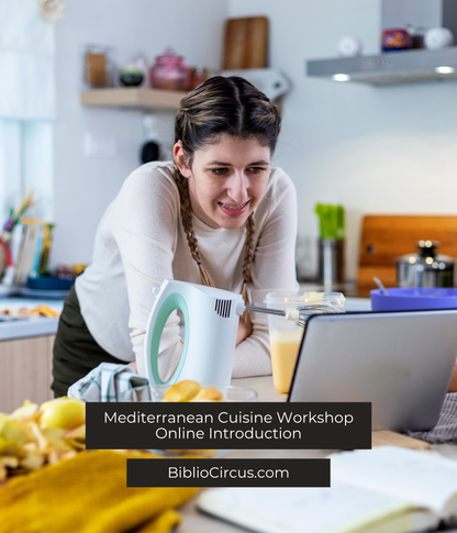 Online Introduction to Mediterranean Cuisine Workshop, woman having fun learning to cook in video lesson