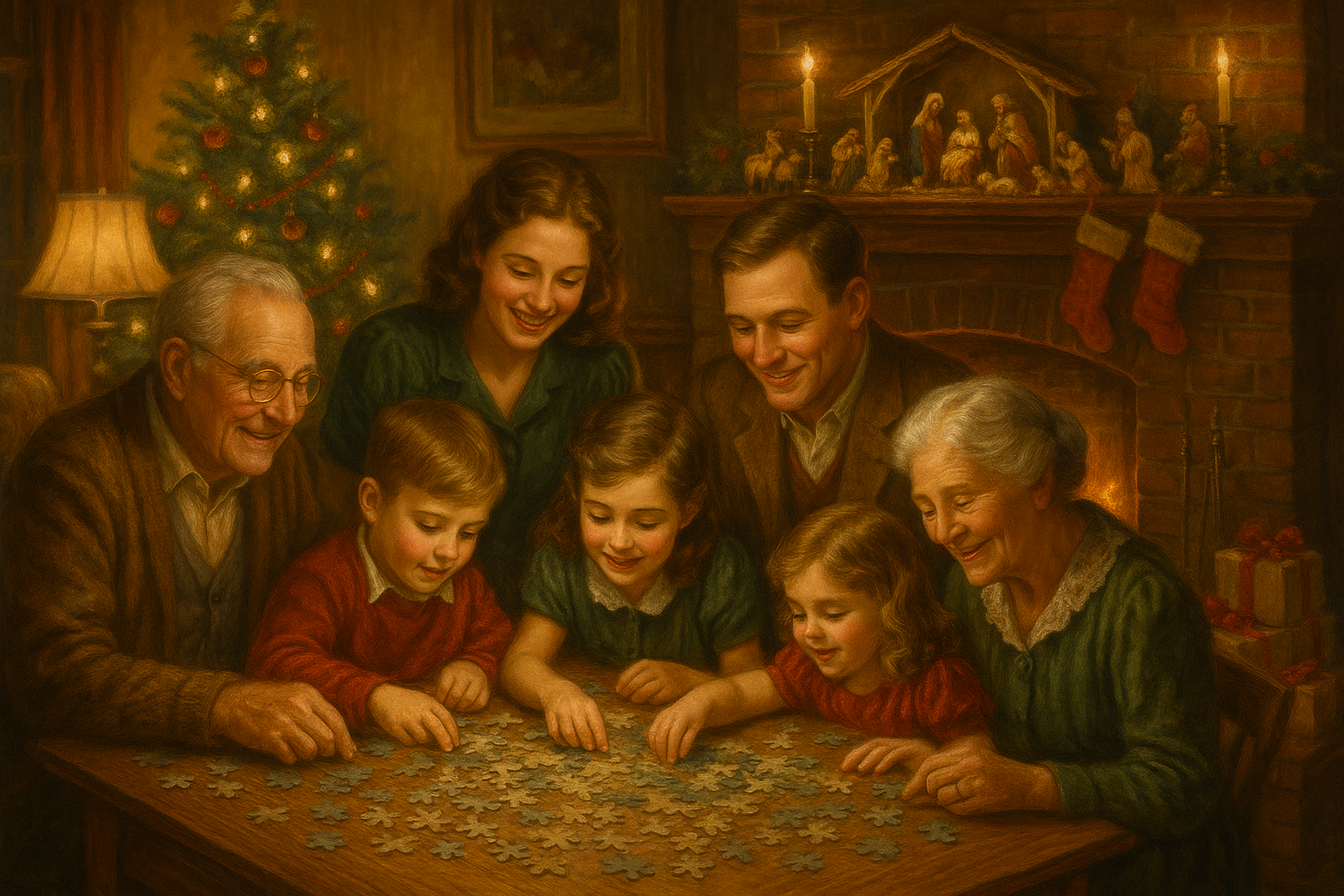 add a nativity scene on the mantel